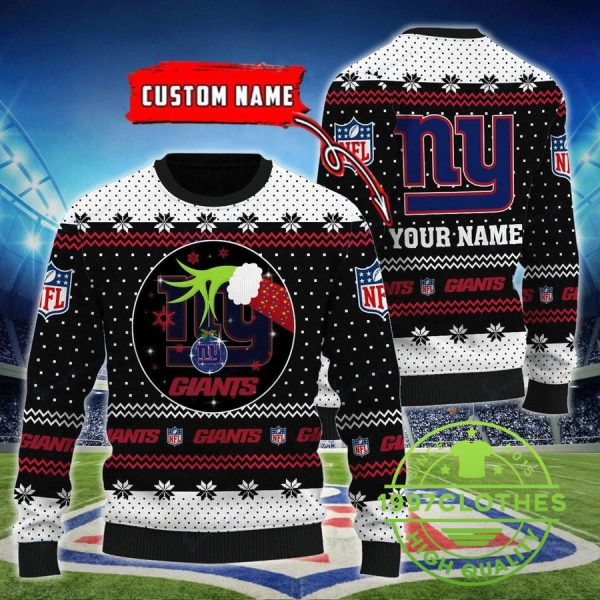 New York Giants Grinch Custom Ugly Christmas Sweater, New York Giants Ugly Sweater, NFL Ugly Sweater