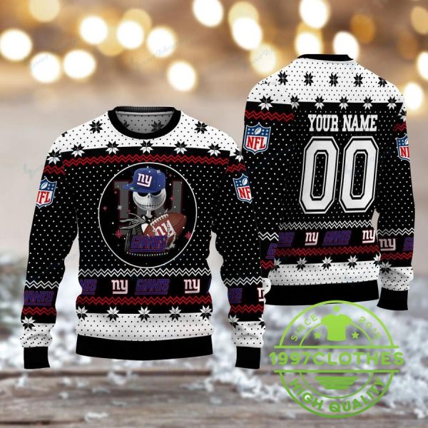 New York Giants Jack Skellington Personalized Ugly Christmas Sweater, New York Giants Ugly Sweater, NFL Ugly Sweater