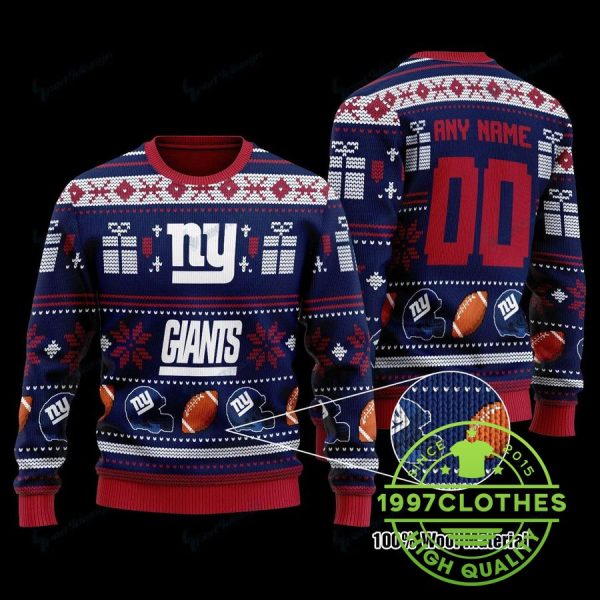 New York Giants Personalized Ugly Christmas Sweater, New York Giants Ugly Sweater, NFL Ugly Sweater