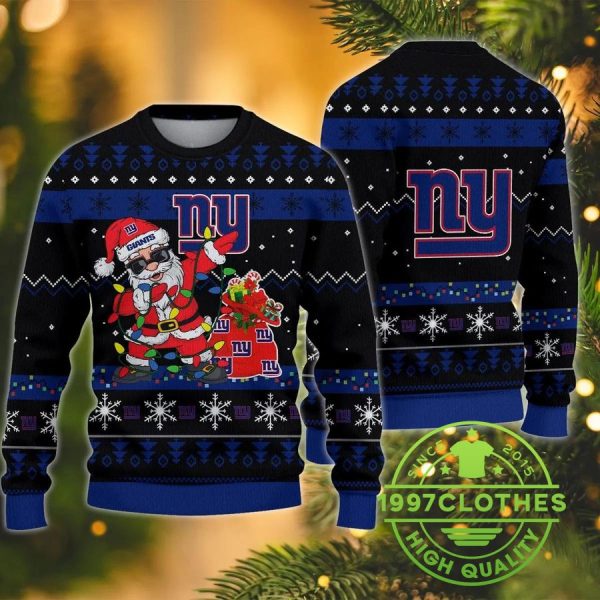 New York Giants Santa Claus Dabbing Ugly Christmas Sweater, New York Giants Ugly Sweater, NFL Ugly Sweater