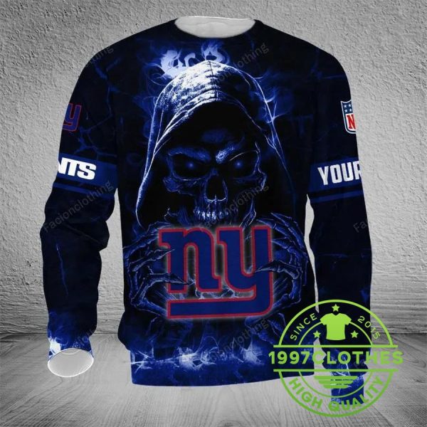 New York Giants Skull Personalized Ugly Christmas Sweater, New York Giants Ugly Sweater, NFL Ugly Sweater