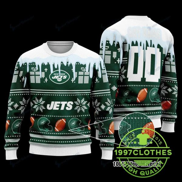 New York Jets Customs Ugly Christmas Sweater, New York Jets Ugly Sweater, NFL Ugly Sweater