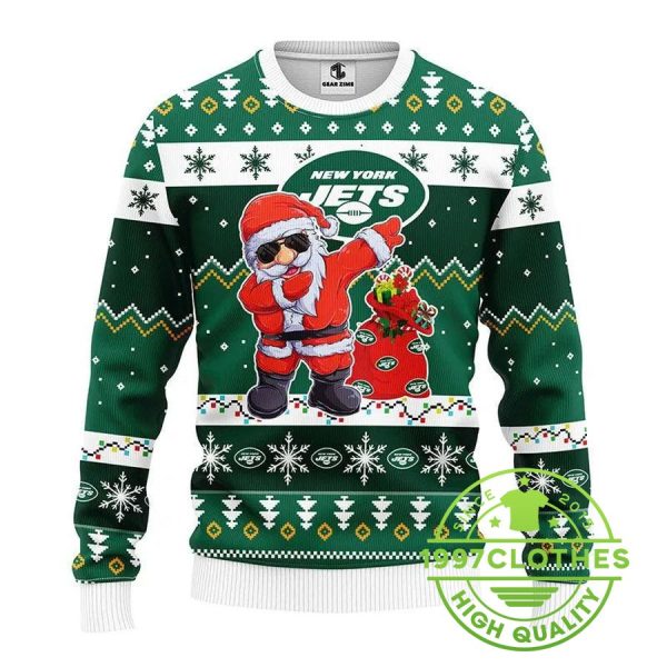 New York Jets Dabbing Santa Claus Ugly Christmas Sweater, New York Jets Ugly Sweater, NFL Ugly Sweater