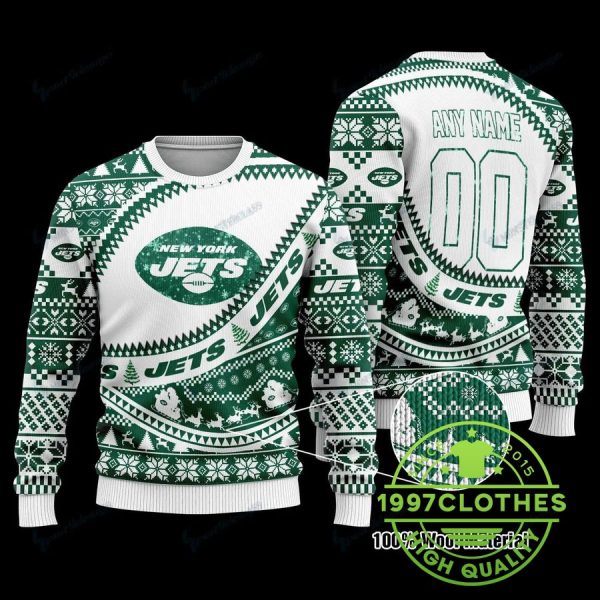 New York Jets Personalized Ugly Christmas Sweater, New York Jets Ugly Sweater, NFL Ugly Sweater