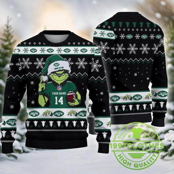 New York Jets The Grinch Custom Ugly Chrismas Sweater, New York Jets Ugly Sweater, NFL Ugly Sweater