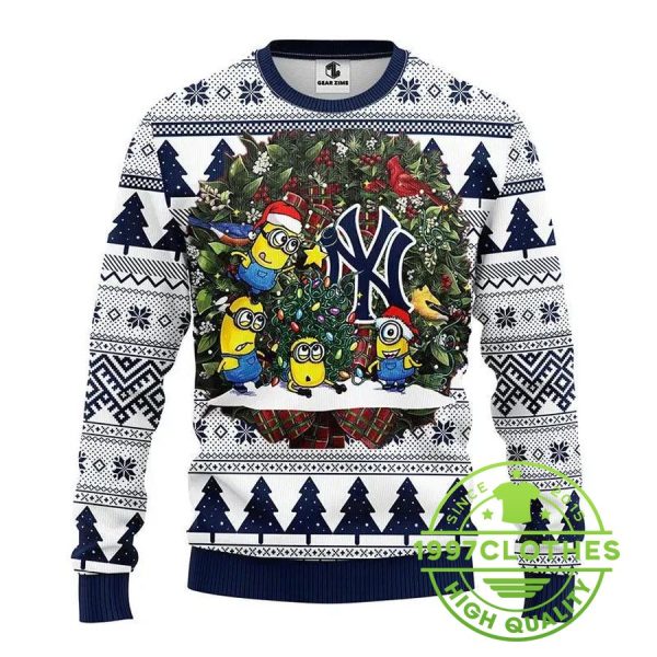 New York Yankees Minion Ugly Christmas Sweater, New York Yankees Ugly Sweater, MLB Christmas Sweater