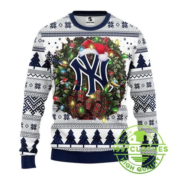 New York Yankees Santa Hat Ugly Christmas Sweater, New York Yankees Ugly Sweater, MLB Christmas Sweater