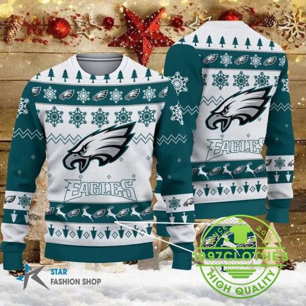 Philadelphia Eagles Big Logo Christmas Ugly Sweater, Philadelphia Eagles Ugly Sweater, NFL Ugly Sweater