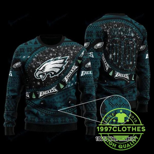 Philadelphia Eagles Big Logo Ugly Christmas Sweater, Philadelphia Eagles Ugly Sweater, NFL Ugly Sweater