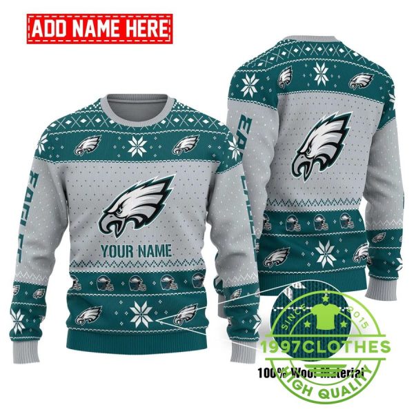 Philadelphia Eagles Custom Name Ugly Christmas Sweater, Philadelphia Eagles Ugly Sweater, NFL Ugly Sweater