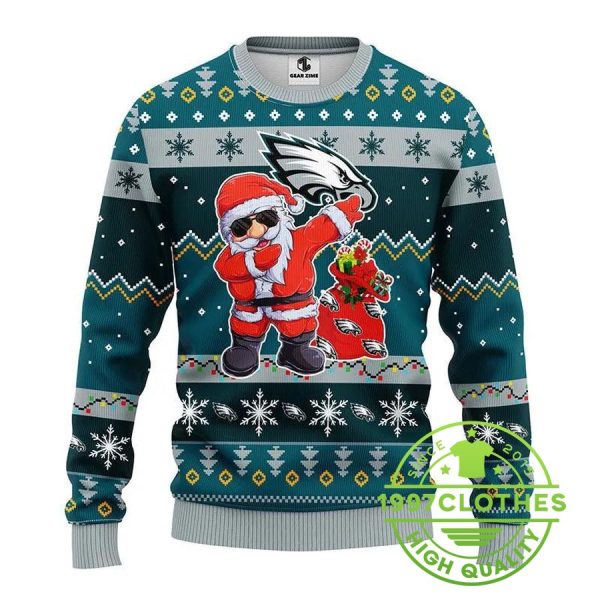 Philadelphia Eagles Dabbing Santa Claus Ugly Christmas Sweater, Philadelphia Eagles Ugly Sweater, NFL Ugly Sweater