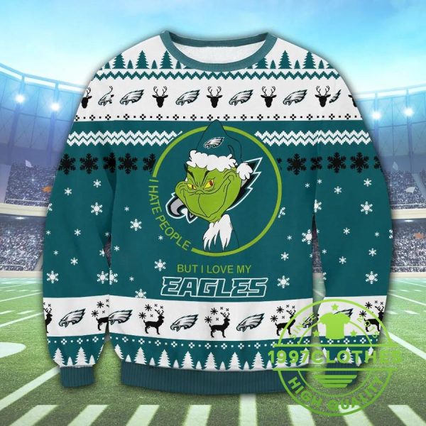 Philadelphia Eagles Funny Grinch Ugly Christmas Sweater, Philadelphia Eagles Ugly Sweater, NFL Ugly Sweater