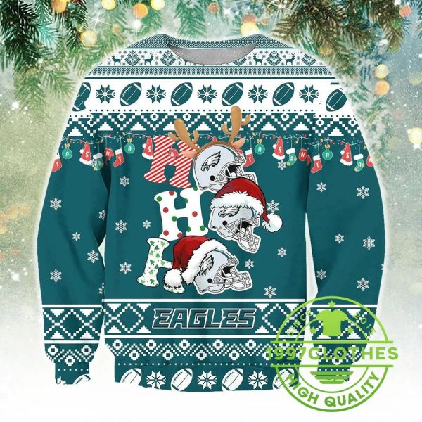 Philadelphia Eagles Ho Ho Ho Ugly Christmas Sweater, Philadelphia Eagles Ugly Sweater, NFL Ugly Sweater