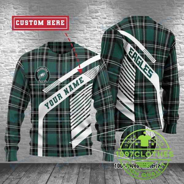 Philadelphia Eagles Personalized Christmas Ugly Sweater, Philadelphia Eagles Ugly Sweater, NFL Ugly Sweater