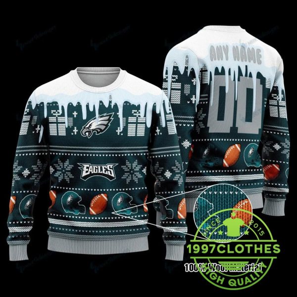 Philadelphia Eagles Personalized Ugly Christmas Sweater, Philadelphia Eagles Ugly Sweater, NFL Ugly Sweater