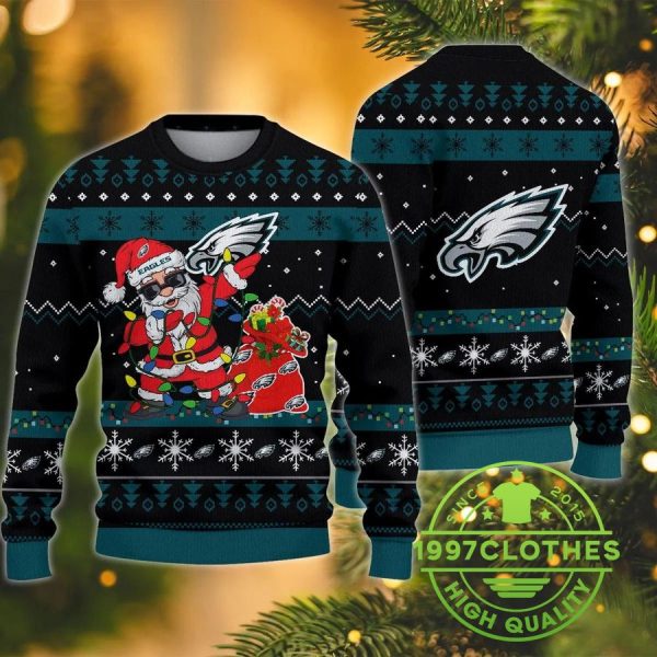 Philadelphia Eagles Santa Claus Ugly Christmas Sweater, Philadelphia Eagles Ugly Sweater, NFL Ugly Sweater