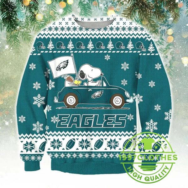 Philadelphia Eagles Snoopy Ugly Christmas Sweater, Philadelphia Eagles Ugly Sweater, NFL Ugly Sweater