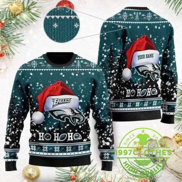 Philadelphia Eagles Wearing Santa Claus Hat Ho Ho Ho Personalized Ugly Christmas  Sweater, Philadelphia Eagles Ugly Sweater, NFL Ugly Sweater