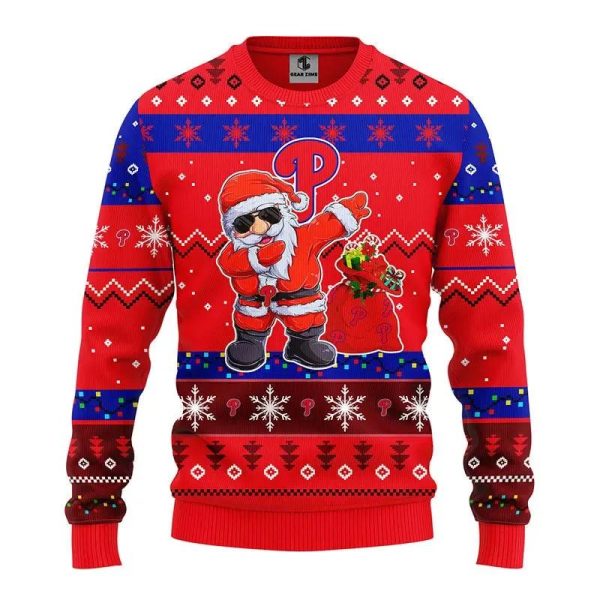 Philadelphia Phillies Dabbing Santa Claus Ugly Christmas Sweater, Philadelphia Phillies Ugly Sweater, MLB Christmas Sweater