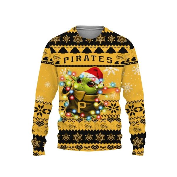 Pittsburgh Pirates Baby Yoda Star Wars Ugly Christmas Sweater, Pittsburgh Pirates Ugly Sweater, MLB Christmas Sweater