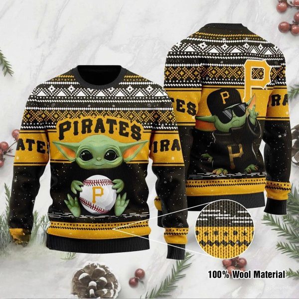 Pittsburgh Pirates Grogu Baby Yoda Hug Logo Ugly Christmas Sweater, Pittsburgh Pirates Ugly Sweater, MLB Christmas Sweater