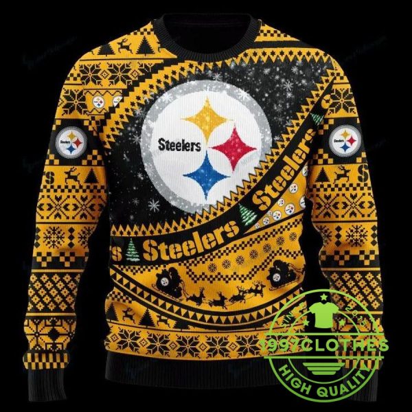 Pittsburgh Steelers Big Logo Ugly Christmas Sweater, Pittsburgh Steelers Ugly Sweater, NFL Ugly Sweater