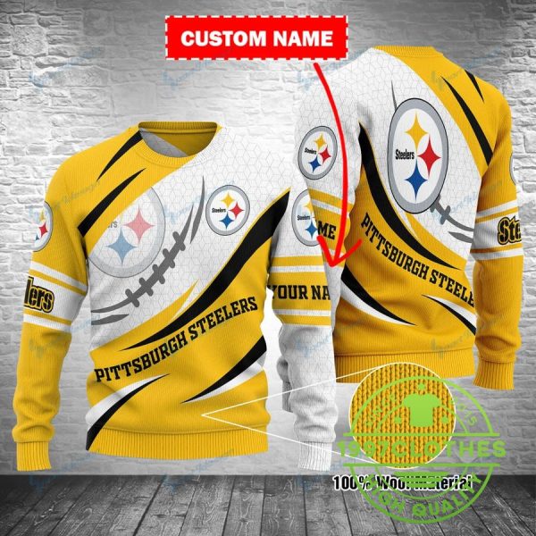 Pittsburgh Steelers Custom Name Christmas Ugly Sweater, Pittsburgh Steelers Ugly Sweater, NFL Ugly Sweater