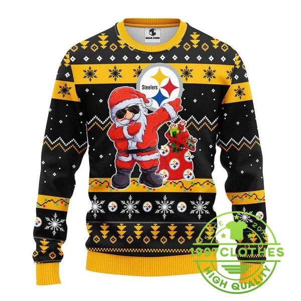 Pittsburgh Steelers Dabbing Santa Claus Ugly Christmas Sweater, Pittsburgh Steelers Ugly Sweater, NFL Ugly Sweater