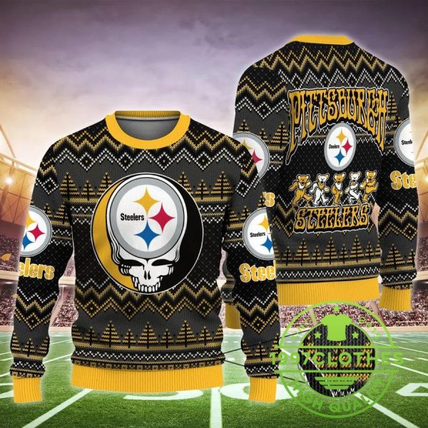 Pittsburgh Steelers Grateful Dead Ugly Sweater, Pittsburgh Steelers Ugly Sweater, NFL Ugly Sweater