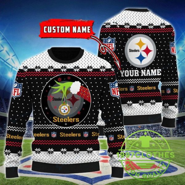 Pittsburgh Steelers Grinch Custom Ugly Christmas Sweater, Pittsburgh Steelers Ugly Sweater, NFL Ugly Sweater