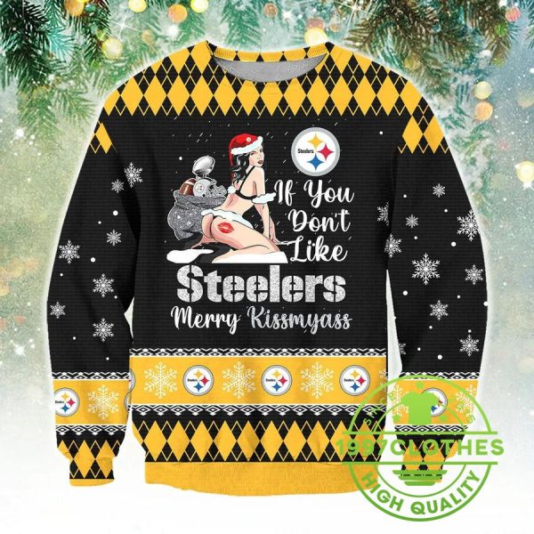 Pittsburgh Steelers Kissmyass Ugly Christmas Sweater, Pittsburgh Steelers Ugly Sweater, NFL Ugly Sweater