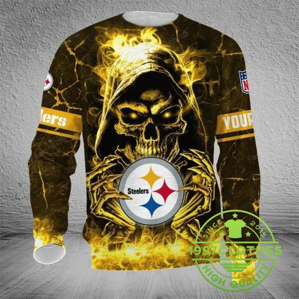 Pittsburgh Steelers Skull Personalized Ugly Christmas Sweater, Pittsburgh Steelers Ugly Sweater, NFL Ugly Sweater