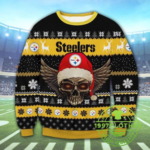 Pittsburgh Steelers Skull Ugly Christmas Sweater, Pittsburgh Steelers Ugly Sweater, NFL Ugly Sweater