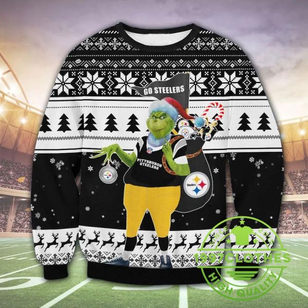 Pittsburgh Steelers The Grinch Ugly Christmas Sweater, Pittsburgh Steelers Ugly Sweater, NFL Ugly Sweater