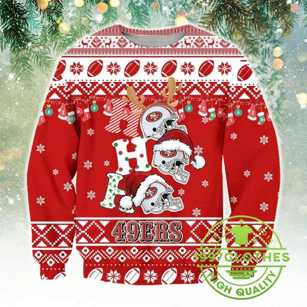 San Francisco 49Ers Ho Ho Ho Christmas Ugly Sweater, San Francisco 49ers Ugly Sweater, NFL Ugly Sweater