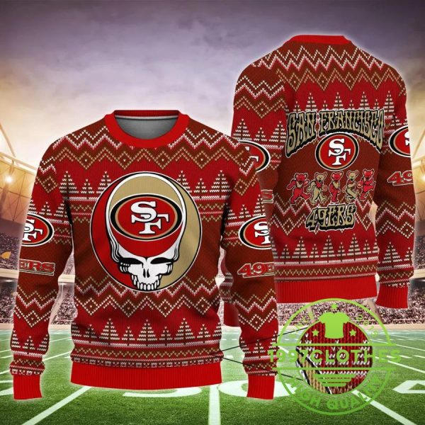 San Francisco 49Ers Skull Ugly Sweater, San Francisco 49ers Ugly Sweater, NFL Ugly Sweater