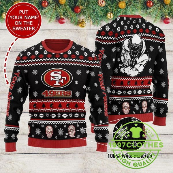 San Francisco 49ers Custom Name Ugly Christmas Sweater, San Francisco 49ers Ugly Sweater, NFL Ugly Sweater