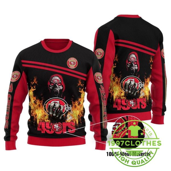 San Francisco 49ers God Of Death Ugly Christmas Sweater, San Francisco 49ers Ugly Sweater, NFL Ugly Sweater