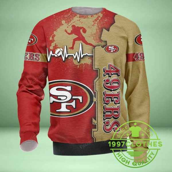 San Francisco 49ers Heart Rate Ugly Christmas Sweater, San Francisco 49ers Ugly Sweater, NFL Ugly Sweater