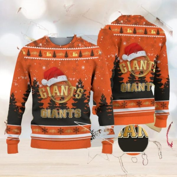 San Francisco Giants Logo Golden Santa Hat Ugly Christmas Sweater, San Francisco Giants Ugly Sweater, MLB Christmas Sweater