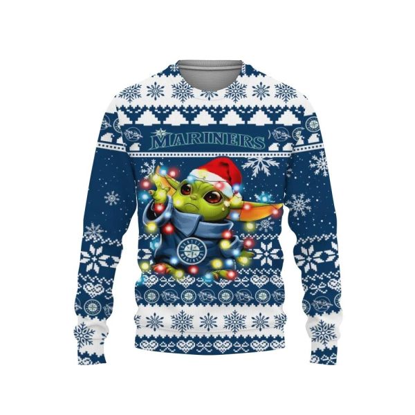 Seattle Mariners Baby Yoda Star Wars Ugly Christmas Sweater, Seattle Mariners Ugly Sweater, MLB Christmas Sweater