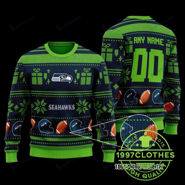 Seattle Seahawks Personalized  Ugly Christmas Sweater, Seattle Seahawks Ugly Sweater, NFL Ugly Sweater