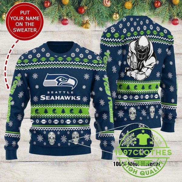 Seattle Seahawks Personalized Ugly Sweater, Seattle Seahawks Ugly Sweater, NFL Ugly Sweater