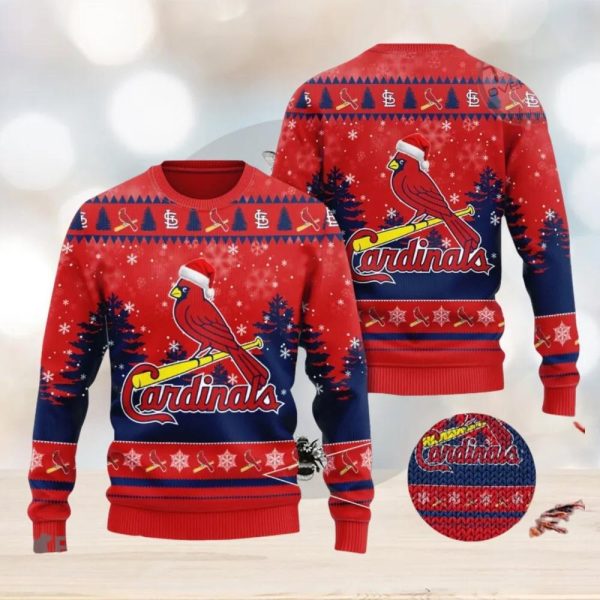 St. Louis Cardinals Logo Wearing Santa Hat Ugly Christmas Sweater, St. Louis Cardinals Ugly Sweater, MLB Christmas Sweater