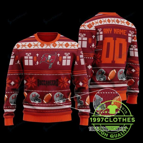 Tampa Bay Buccaneers Custom Name Number Ugly  Christmas Sweater, Tampa Bay Buccaneers Ugly Sweater, NFL Ugly Sweater