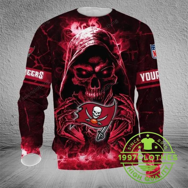 Tampa Bay Buccaneers Skull Personalized Ugly Christmas Sweater, Tampa Bay Buccaneers Ugly Sweater, NFL Ugly Sweater