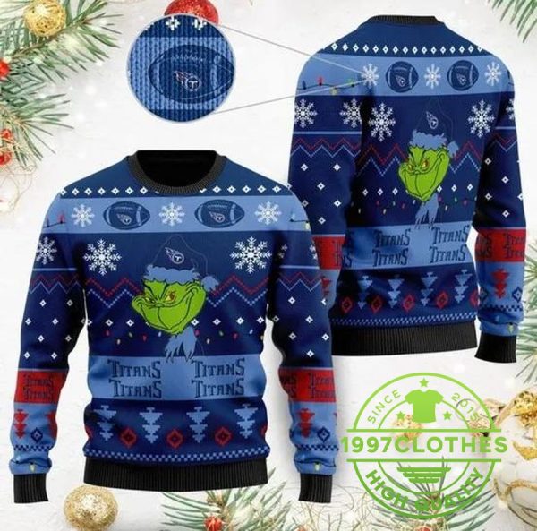 Tennessee Titans American Cute Grinch Ugly Christmas Sweater, Tennessee Titans Ugly Sweater, NFL Ugly Sweater