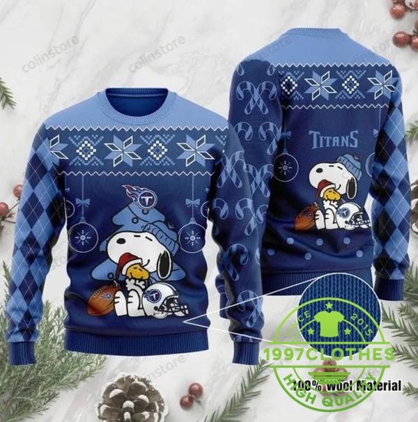 Tennessee Titans Funny Charlie Brown Peanuts Snoopy Ugly Christmas Sweater, Tennessee Titans Ugly Sweater, NFL Ugly Sweater