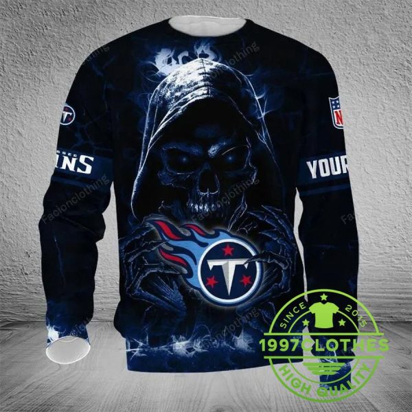 Tennessee Titans Skull Personalized Ugly Christmas Sweater, Tennessee Titans Ugly Sweater, NFL Ugly Sweater