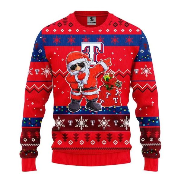 Texas Rangers Dabbing Santa Claus Ugly Christmas Sweater, Texas Rangers Ugly Sweater, MLB Christmas Sweater